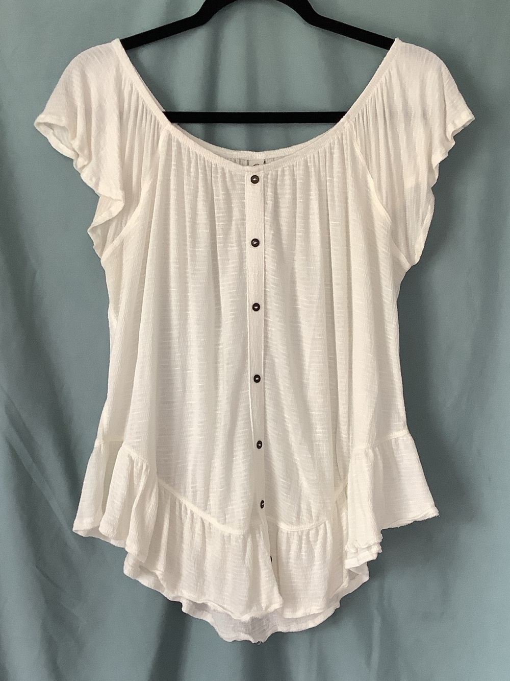 American Rag White Faux Button-Front Ruffle Sleeve Top